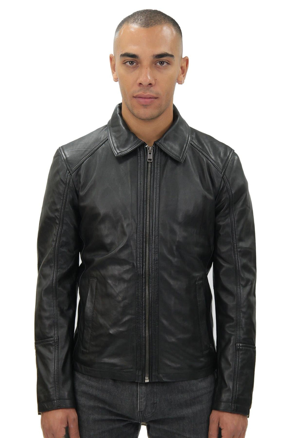 Mens Smart Classic Harrington Leather Jacket-New York