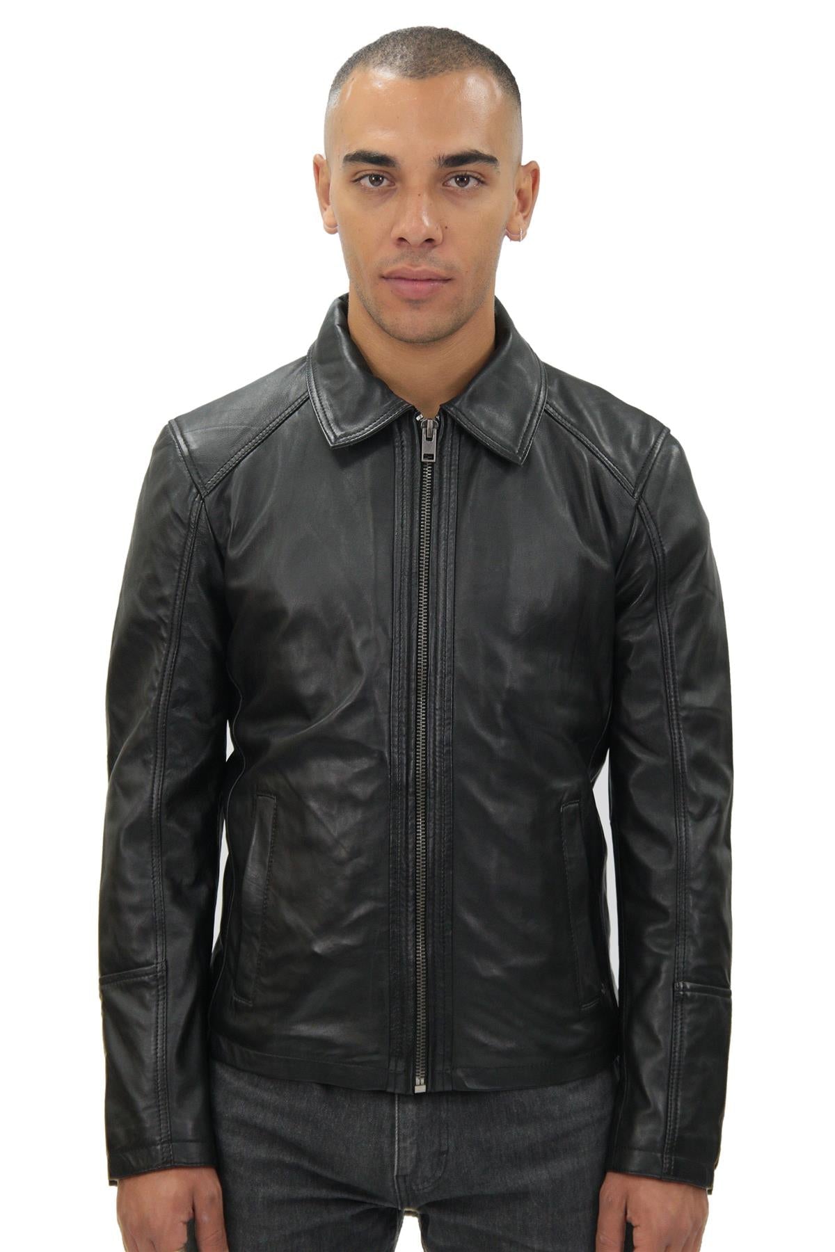 Mens Smart Classic Harrington Leather Jacket-New York