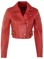 Womens Cropped Brando Leather Biker Jacket-Damascus