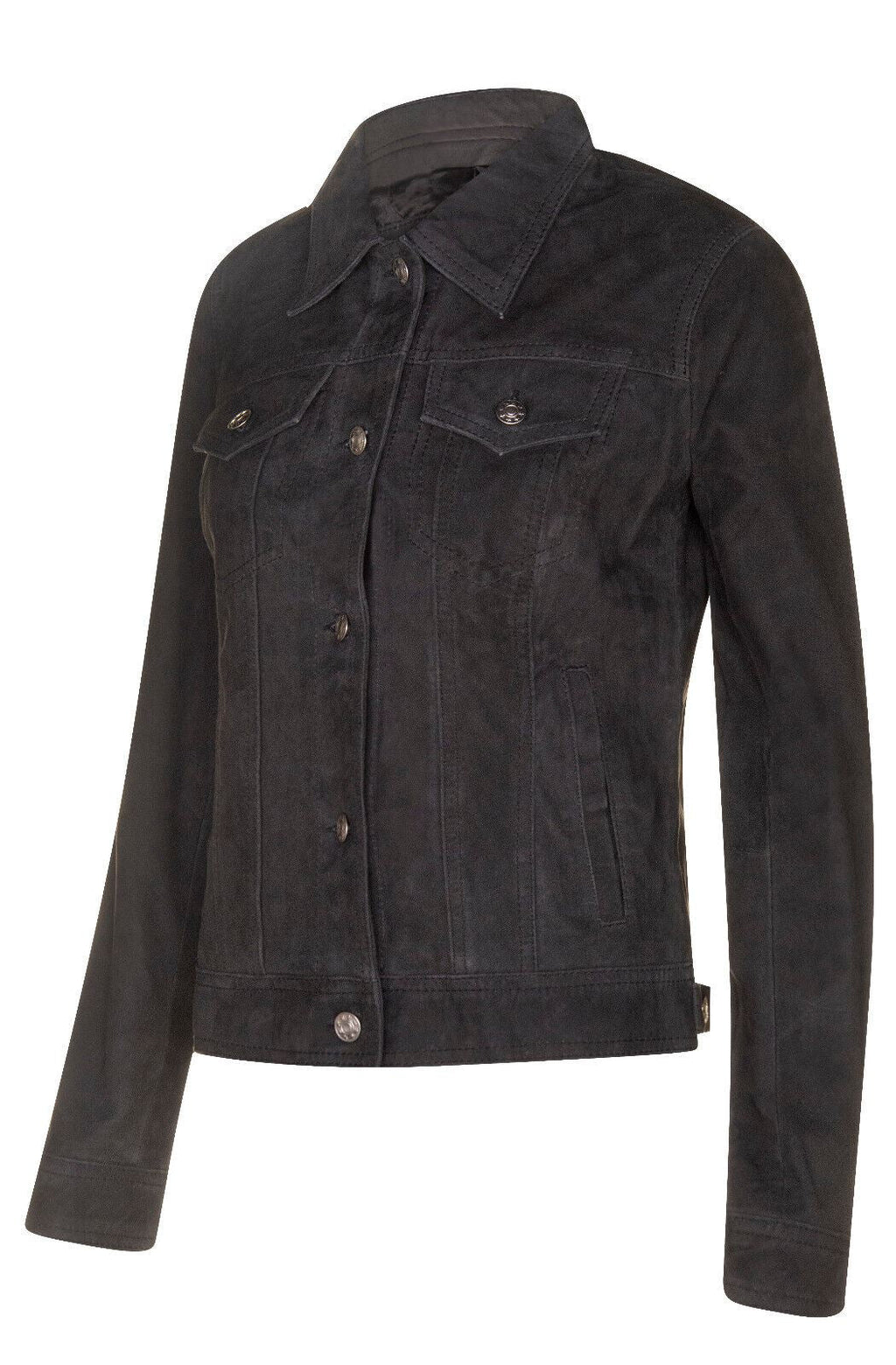 Womens Goat Suede Trucker Jeans Jacket-Astoria