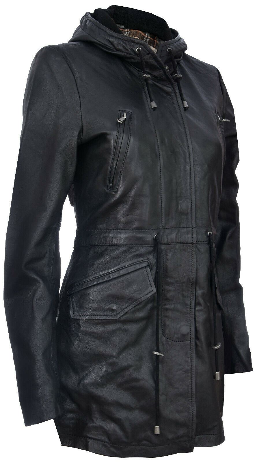 Womens Leather Hooded Parka Jacket-Bucharest