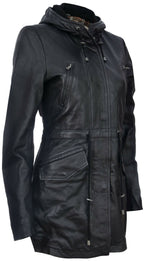 Womens Leather Hooded Parka Jacket-Bucharest