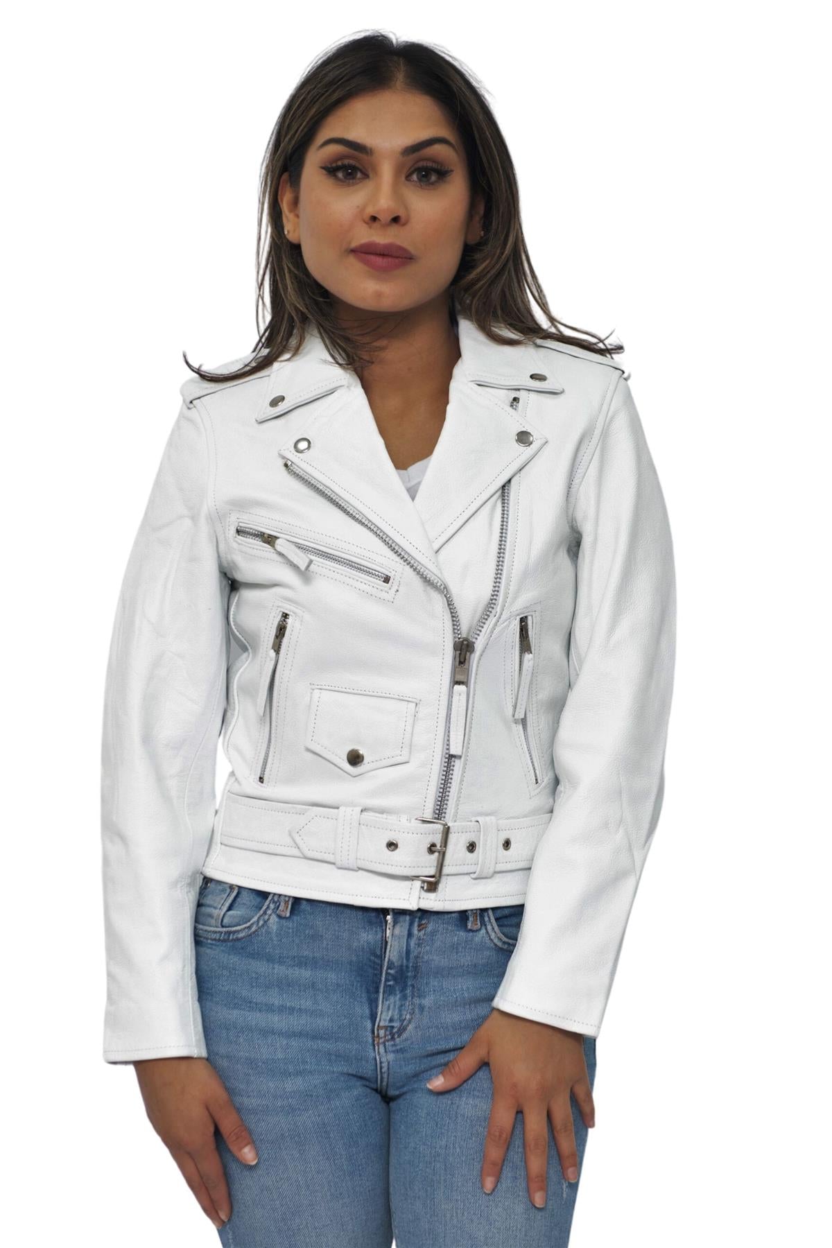 Women's Cowhide Brando Leather Biker Jacket-Murcia