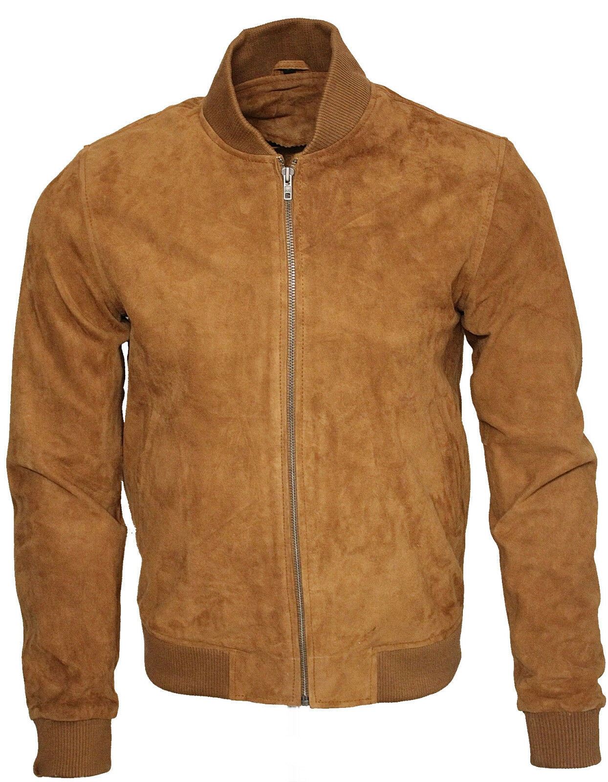 Mens Varsity Soft Suede Leather Bomber Jacket