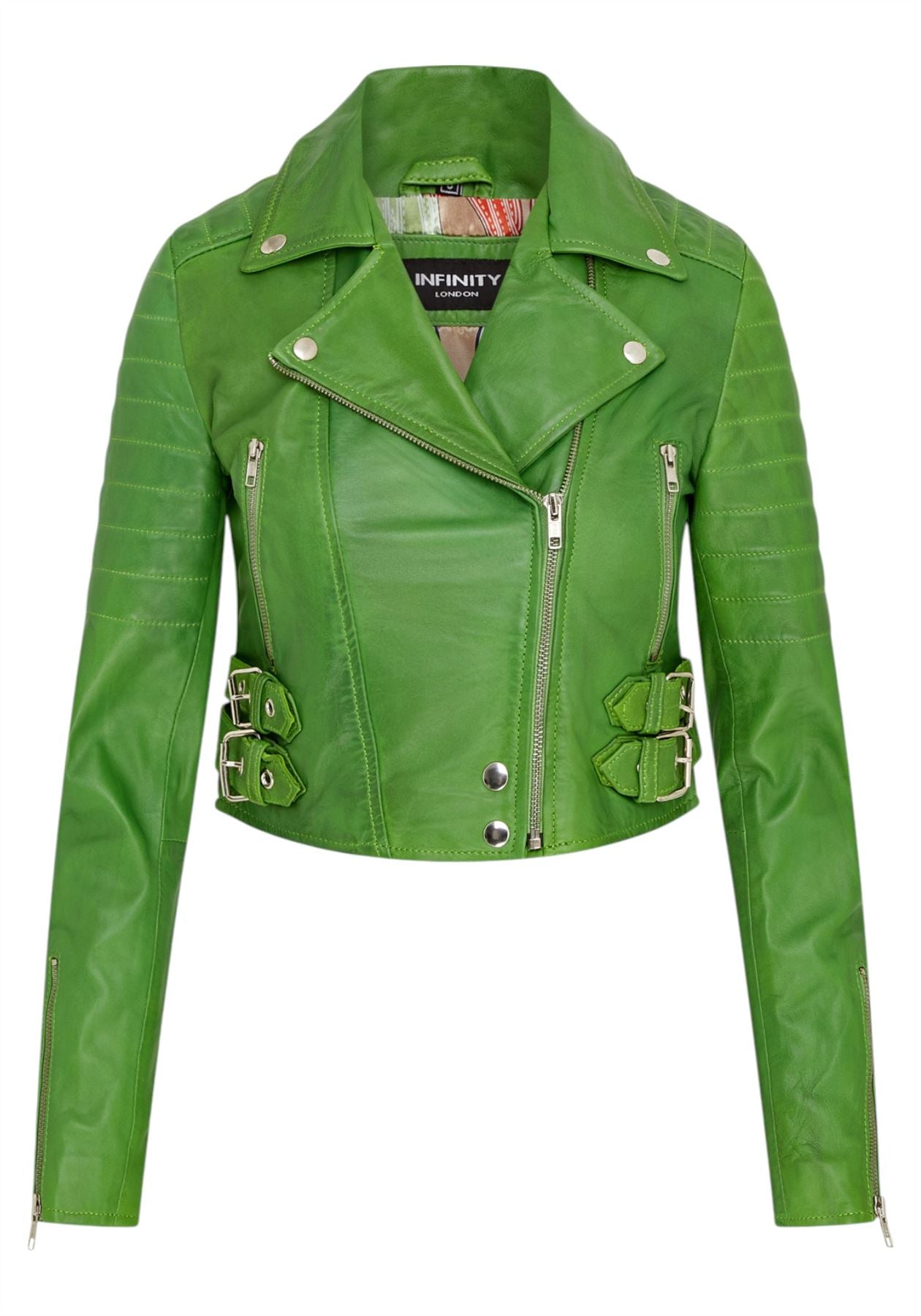 Womens Cropped Brando Leather Biker Jacket-Damascus