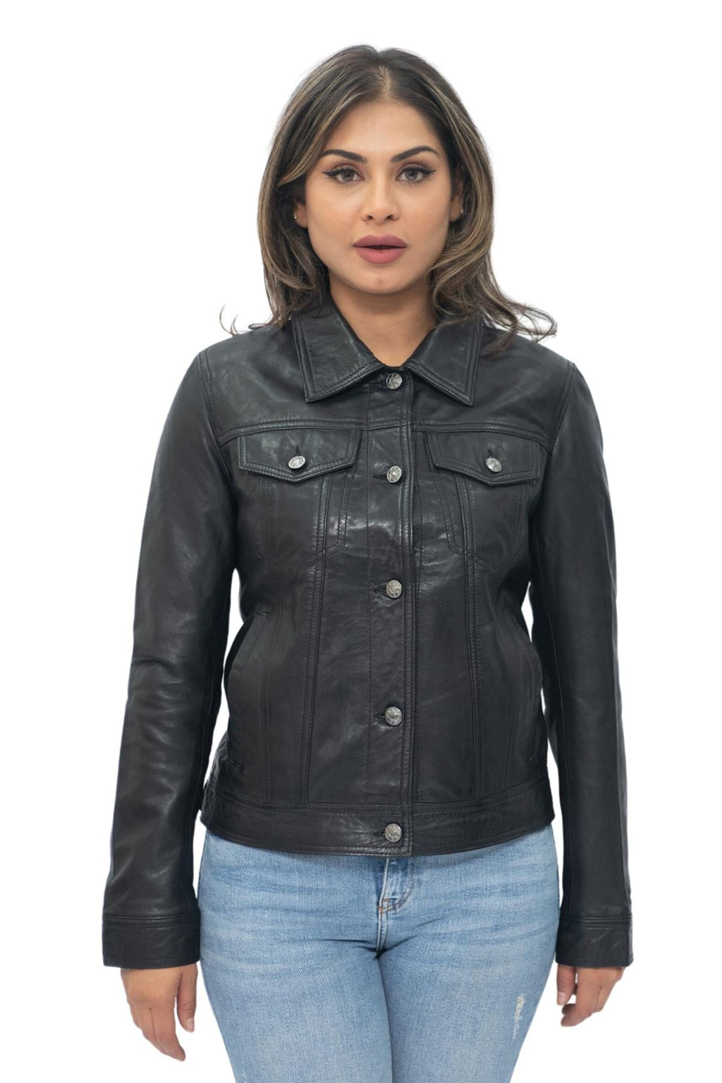 Womens Leather Trucker Jeans Jacket-Anderlecht