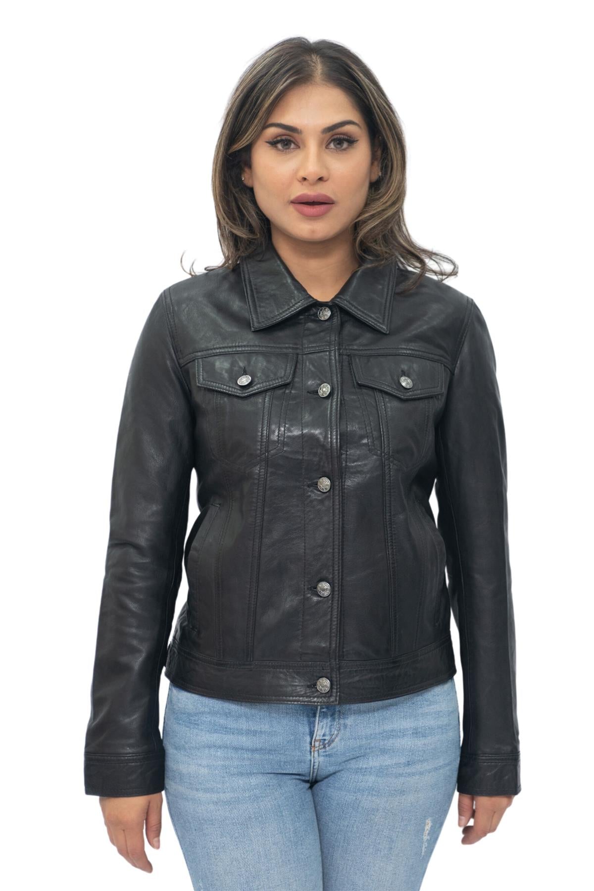 Womens Leather Trucker Jeans Jacket-Anderlecht