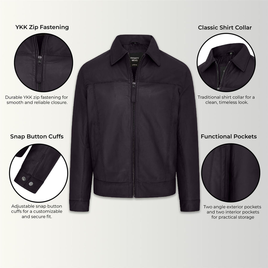 Mens Retro Classic Leather Harrington Biker Jacket - Drammen