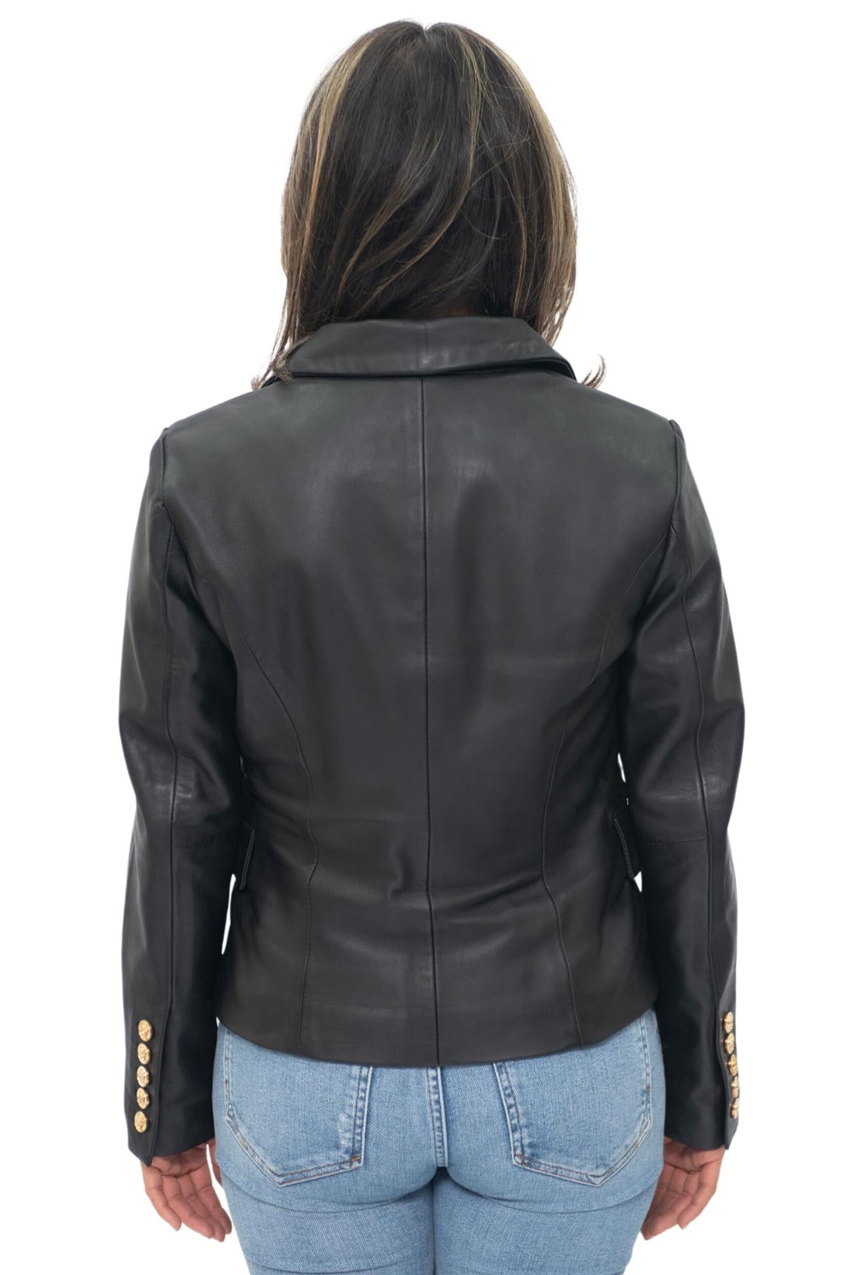 Womens Leather Military Blazer Jacket-Aalborg