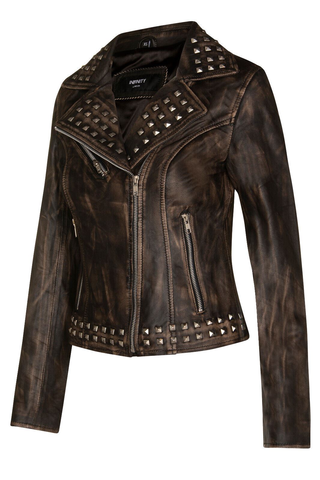 Womens Stud Goth Biker Leather Jacket-St. Albans