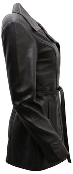 Womens Md Length Leather Biker Jacket-Okehampton