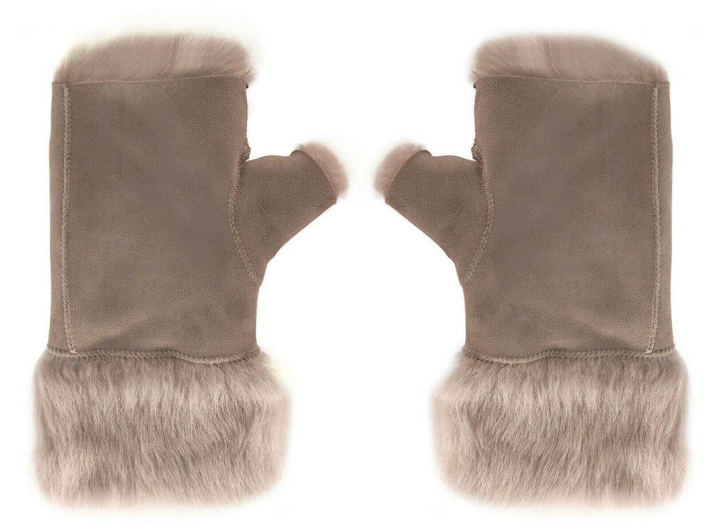 Womens Shearling  Mittens Fingerless Cuffs Toscana Suede Sheepskin Fur