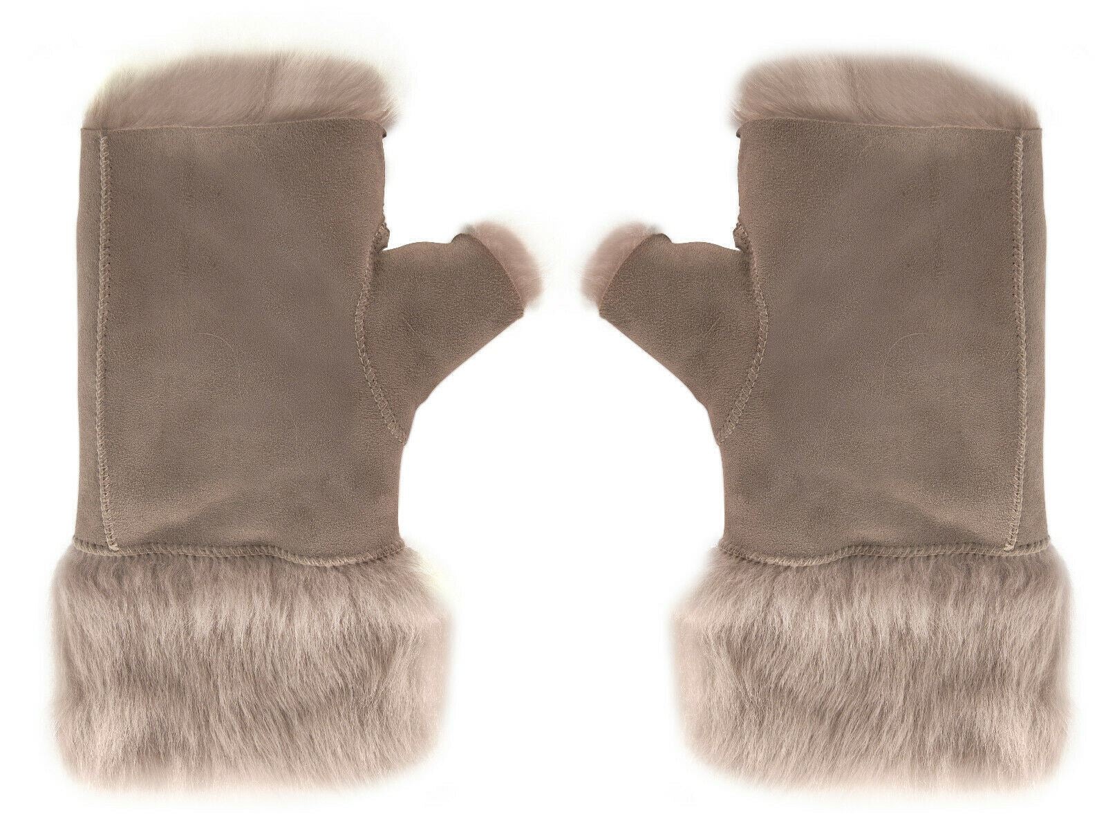 Womens Shearling  Mittens Fingerless Cuffs Toscana Suede Sheepskin Fur