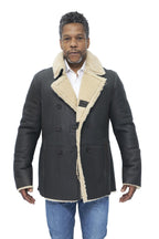 Mens Double Breasted Shearling Sheepskin Pea Coat-Valencia