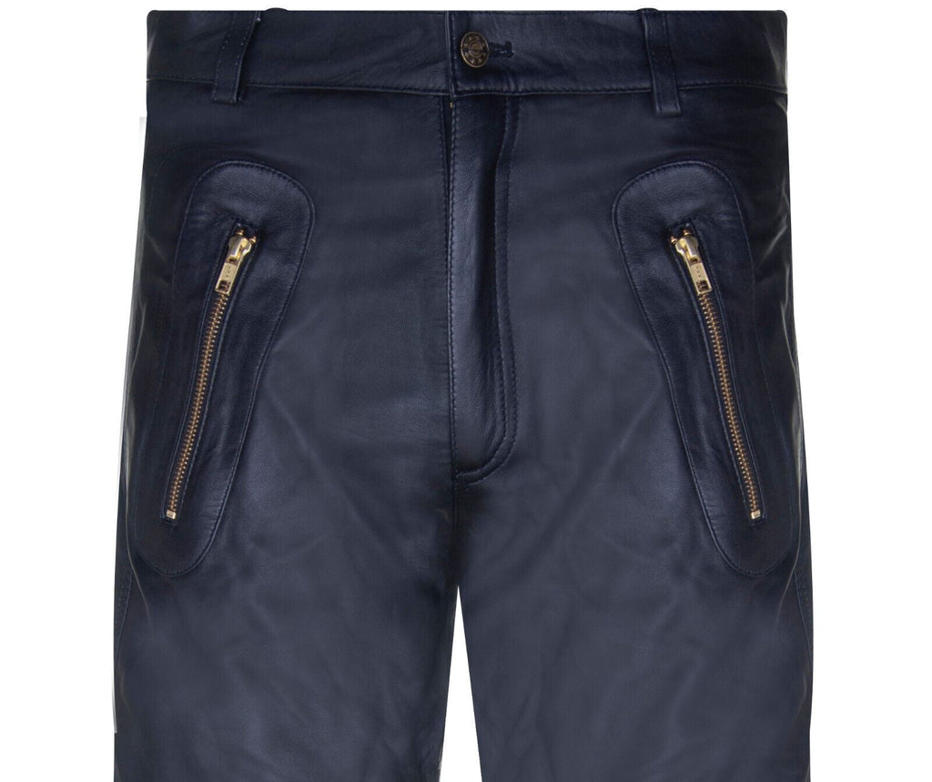 Mens Leather Zip Jeans-Ancona