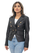 Womens Leather Military Blazer Jacket-Aalborg