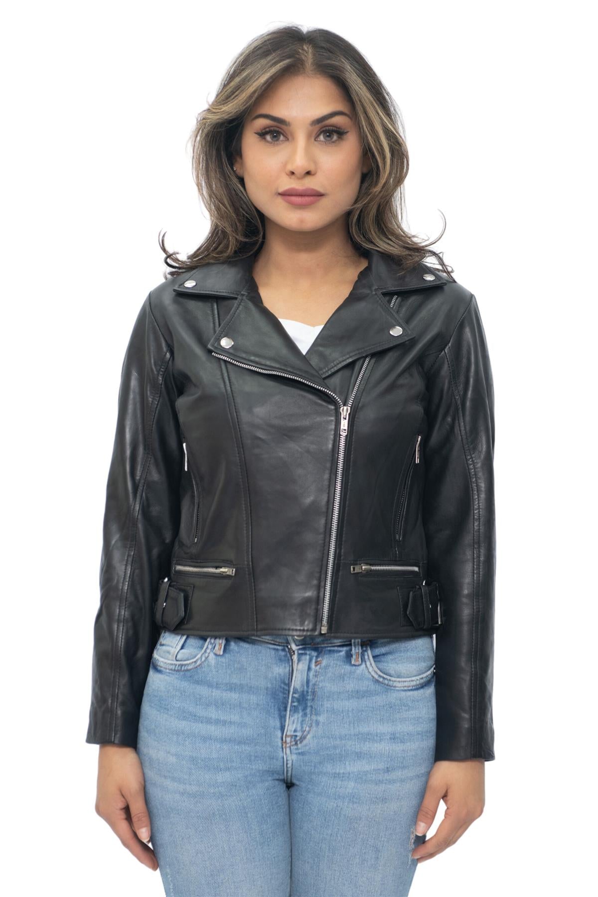 Womens Leather Biker Jacket-Stockholm