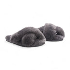 Women's Sheepskin Slippers Grey Warm Winter Fur Crossover - Snowbelle