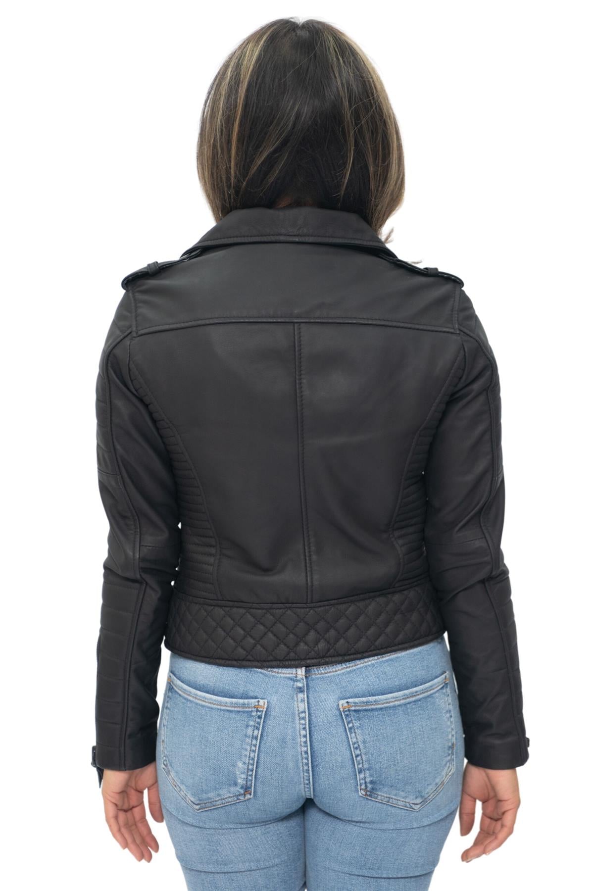 Womens Leather Quilted Vintage Brando Biker Jacket-Lusaka