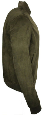 Mens Varsity Soft Suede Leather Bomber Jacket