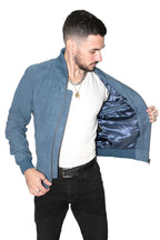 Mens Retro Goat Suede Varsity Leather Bomber Jacket-Athens
