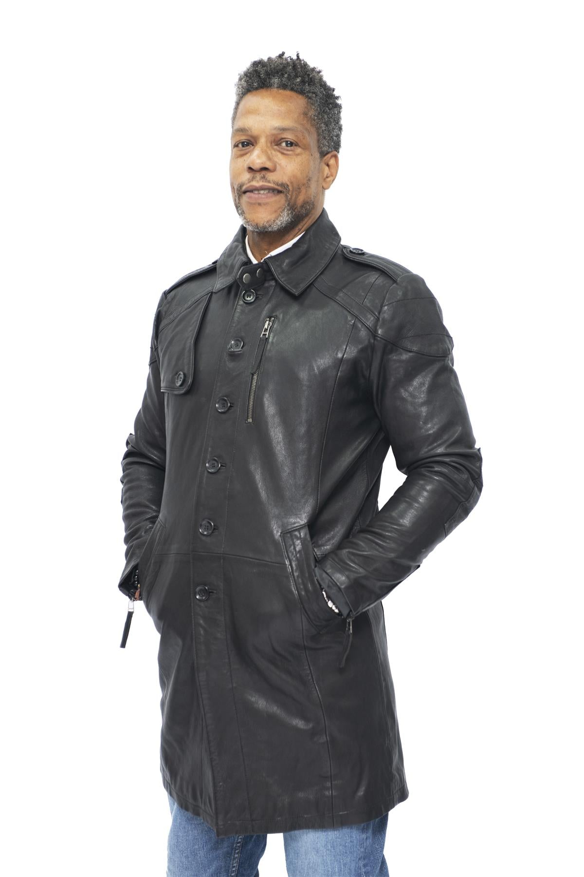 Mens Leather Trench Coat-Hamburg