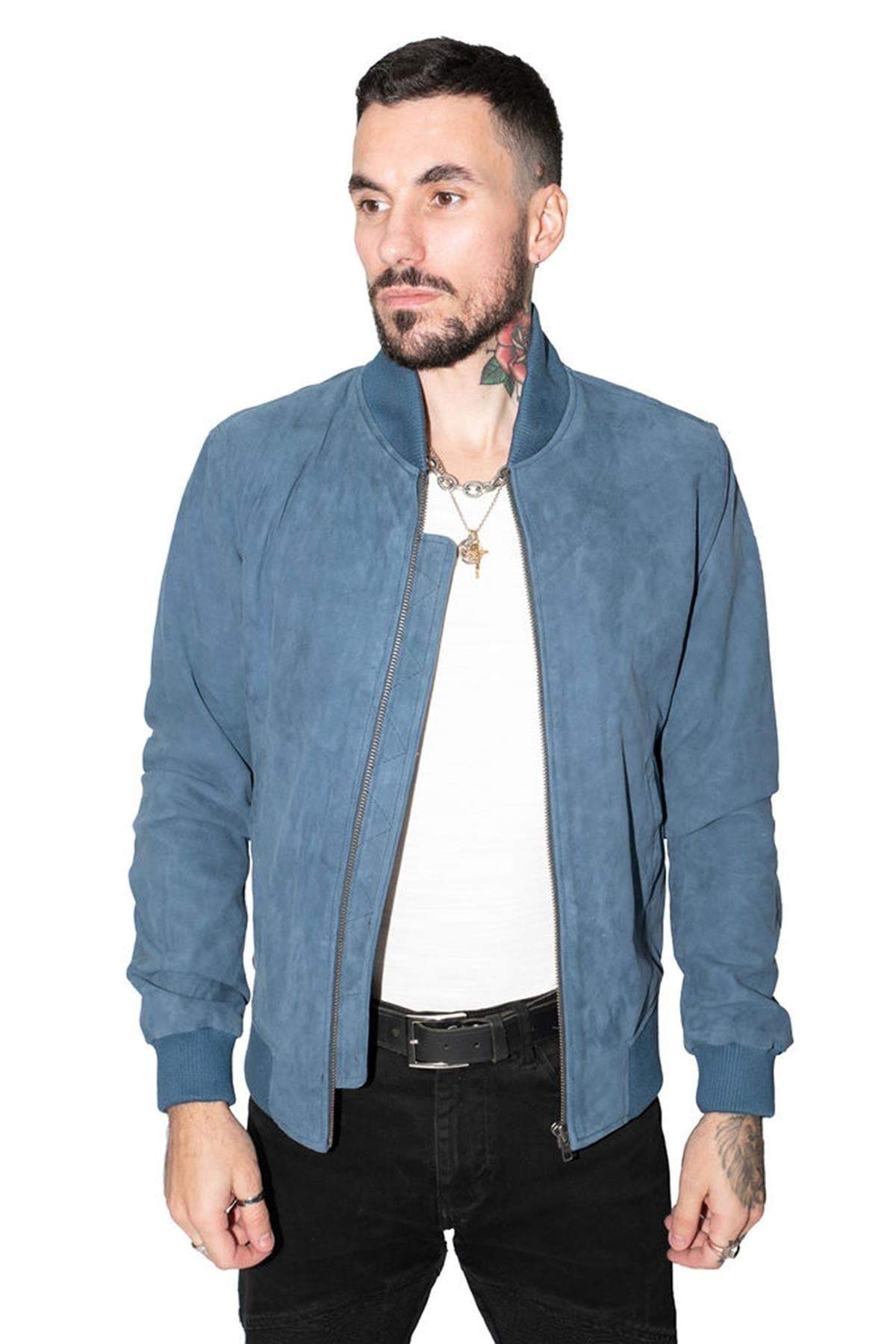 Mens Retro Goat Suede Varsity Leather Bomber Jacket-Athens