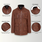 Men’s Leather Military Jacket Outwear Trenchcoat - Field