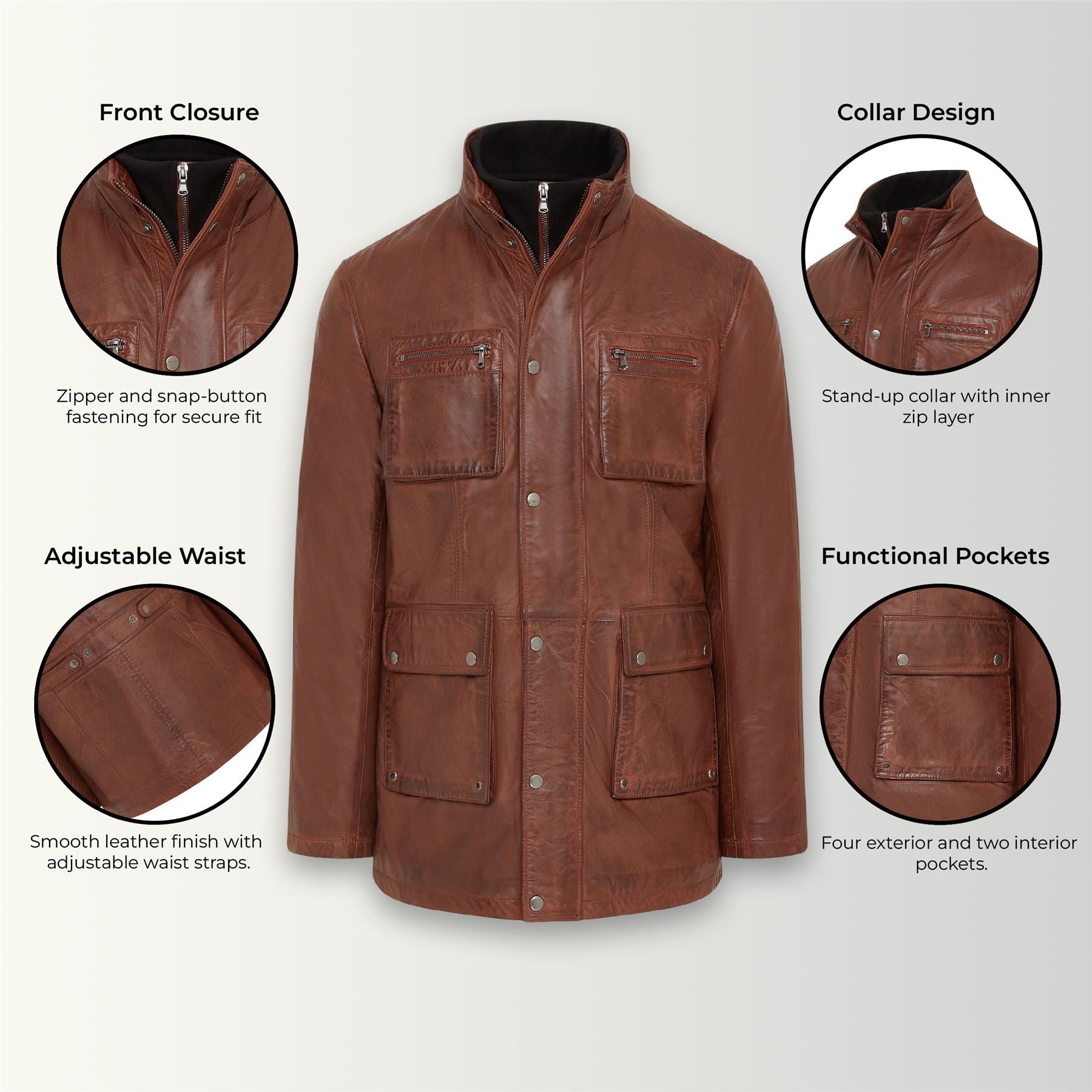 Men’s Leather Military Jacket Outwear Trenchcoat - Field