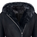 Womens Black Hooded Merino Sheepskin Jacket-Mandalay