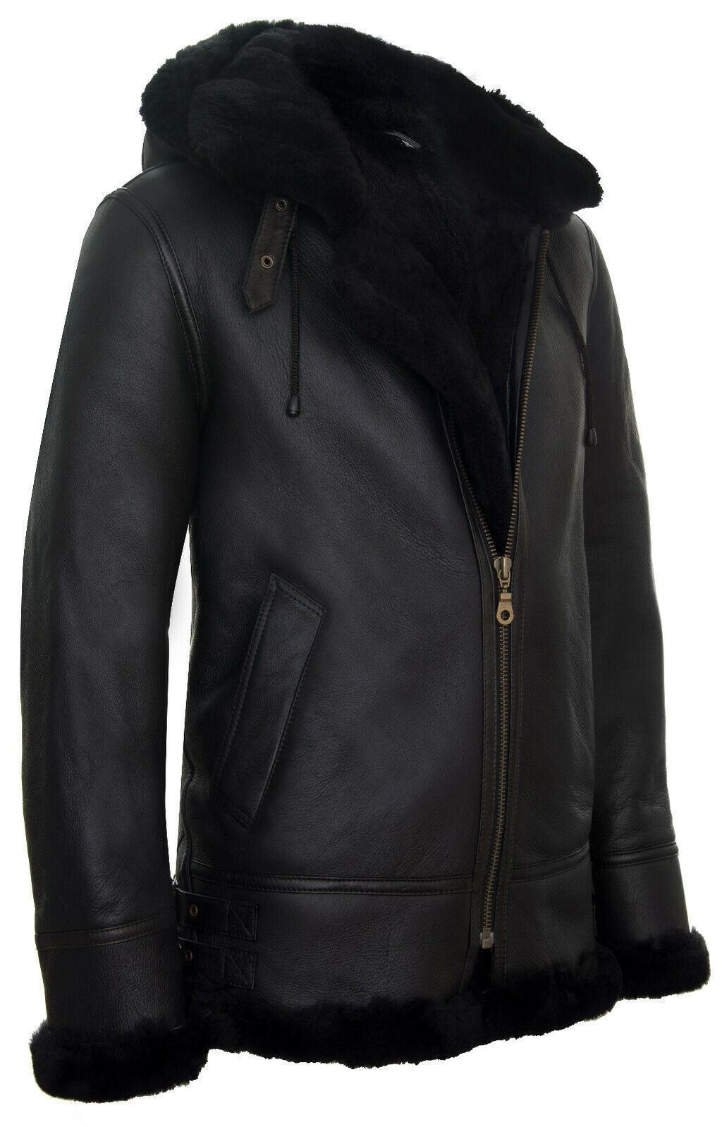 Mens Hooded Sheepskin Leather B3 Flying Jacket-Columbus