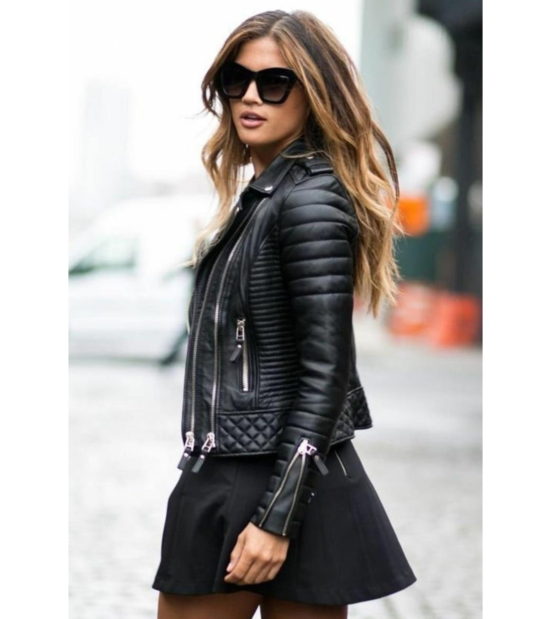 Alison Black Leather Biker Jacket