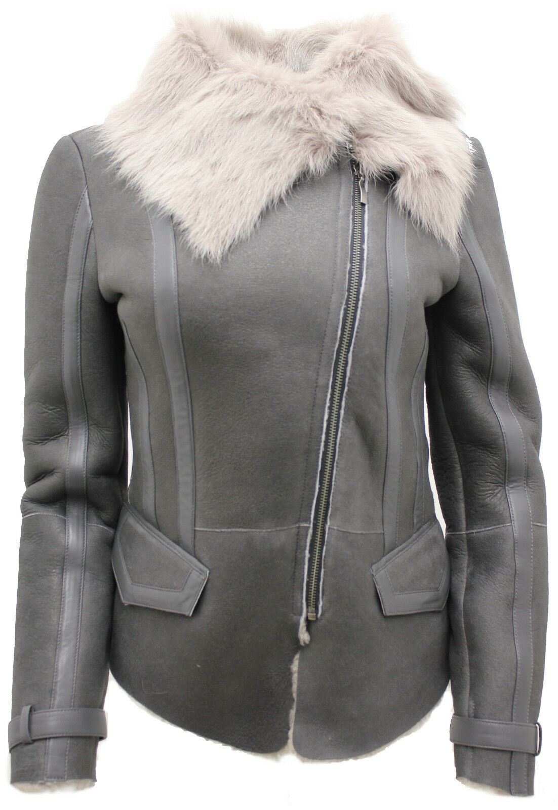 Womens Grey Toscana Shearling Flying Jacket-Teresina