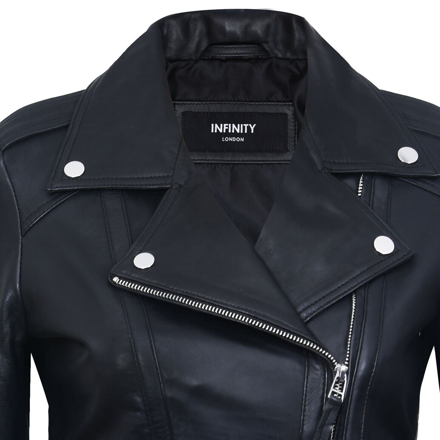 Womens Black Leather Biker Jacket-Tamale