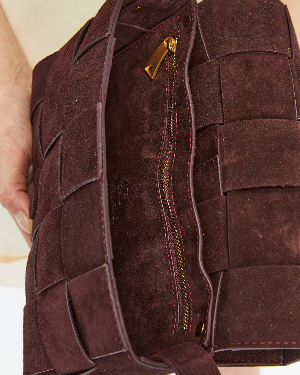 Hoxton Red Brown Woven Suede Handbag