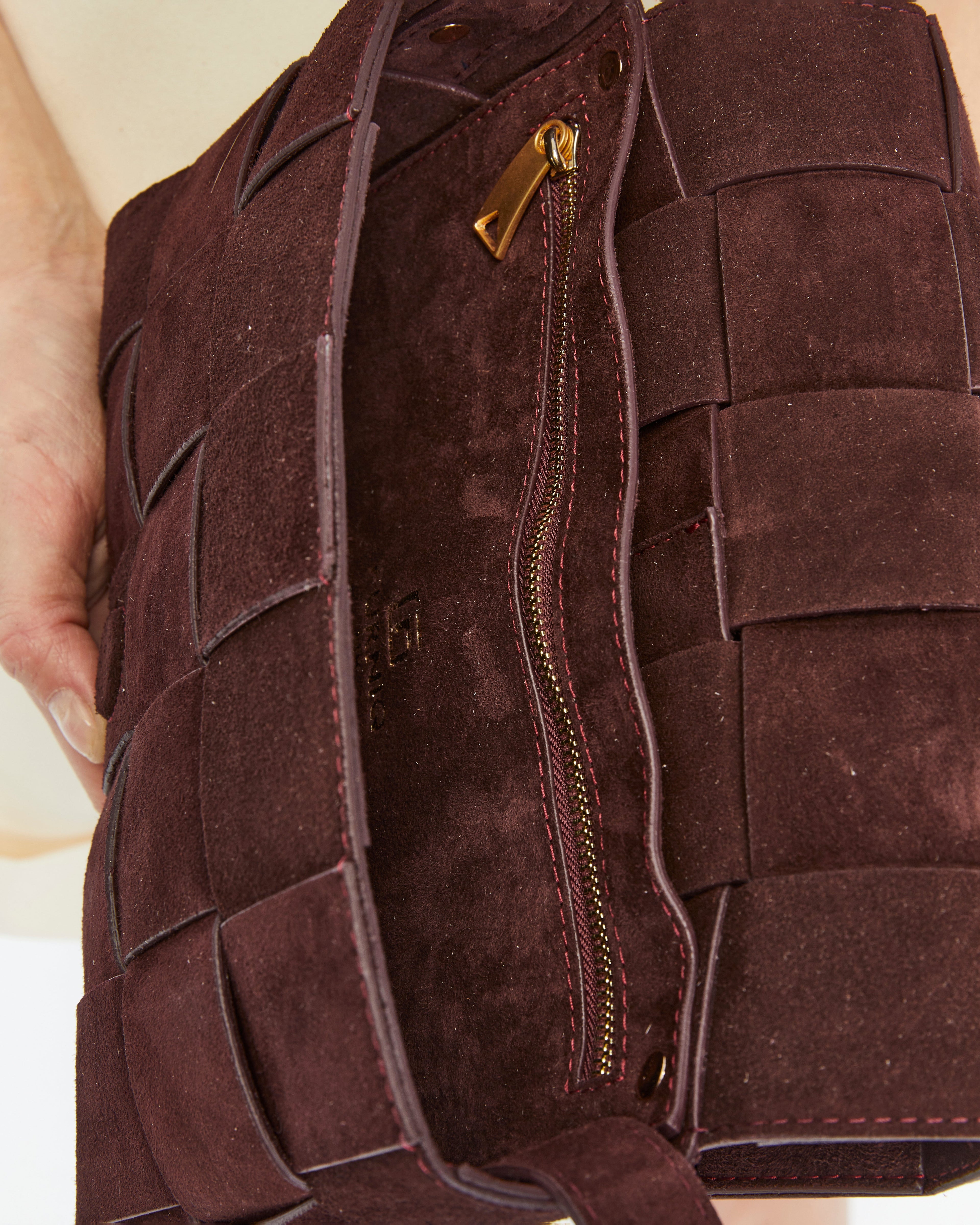 Hoxton Red Brown Woven Suede Handbag