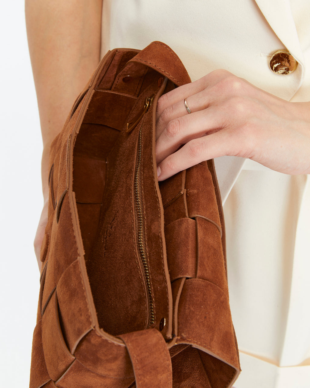 Hoxton Tan Woven Suede Handbag