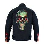 Flames and Skull Black Textile Fabric Motorcycle Biker Jacket