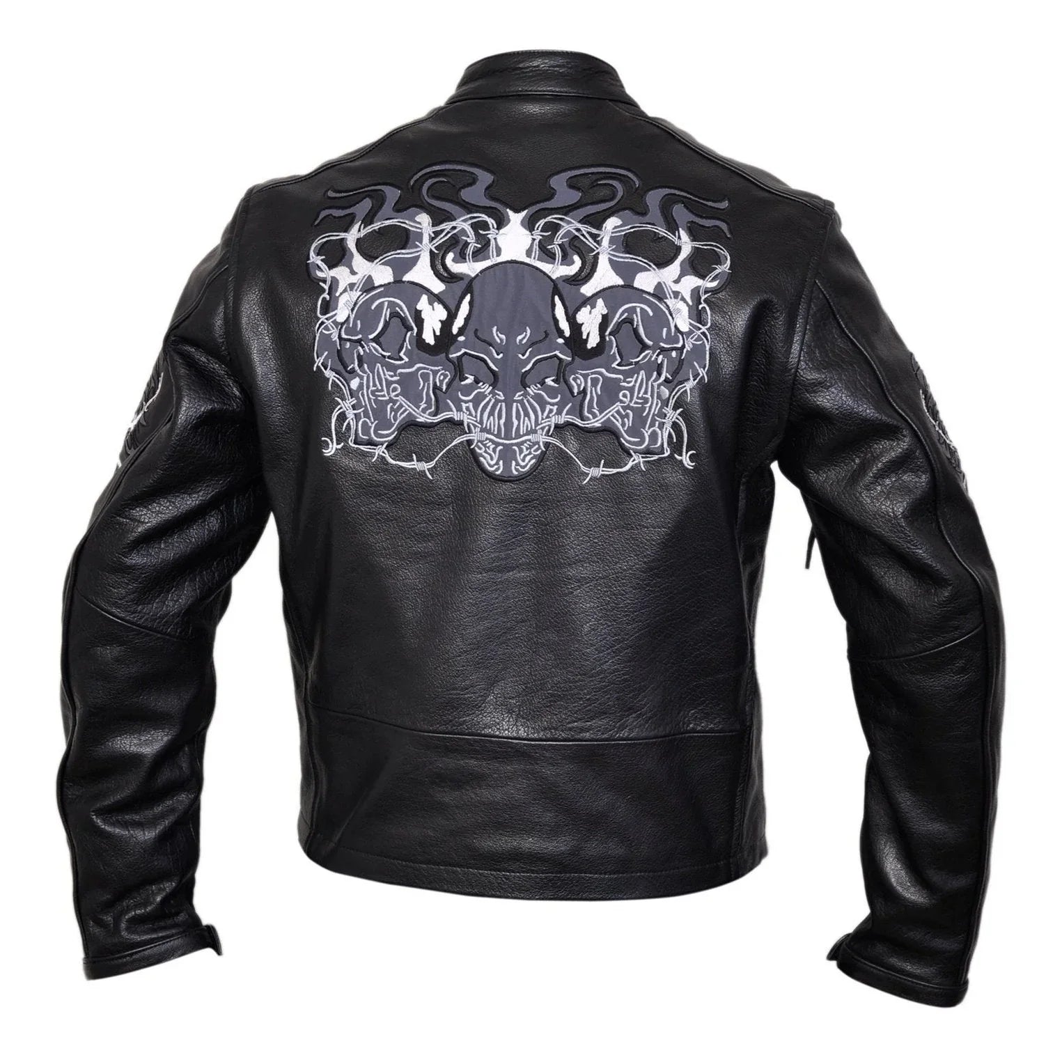 Flaming Skulls Cruiser Motorcycle Biker Black Leather Jacket