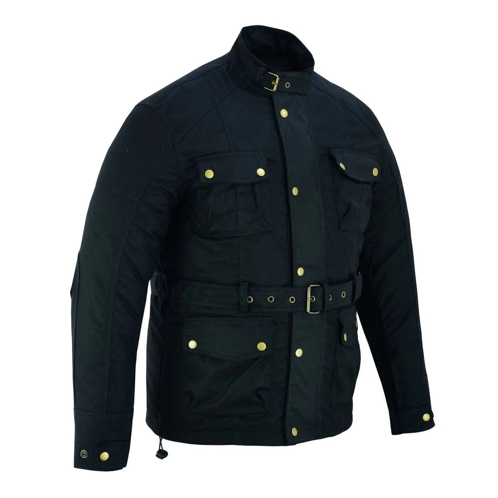 Gallanto Black Wax Cotton Armoured Motorcycle Biker Long Waterproof Jacket