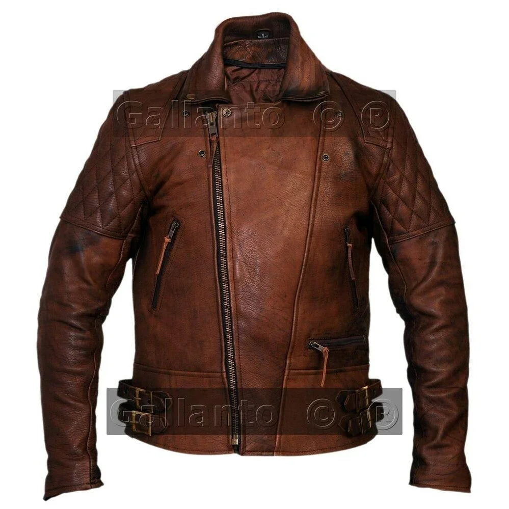 Gallanto Vintage Dark Brown Classic Diamond Armoured Biker Leather Jacket