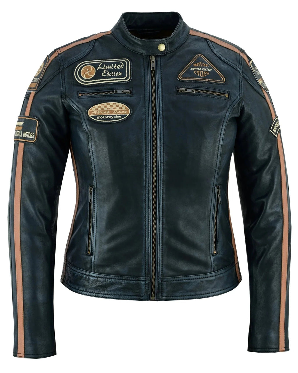 Gallanto Women's Fashion Black Leather Biker Style Jacket with Badges