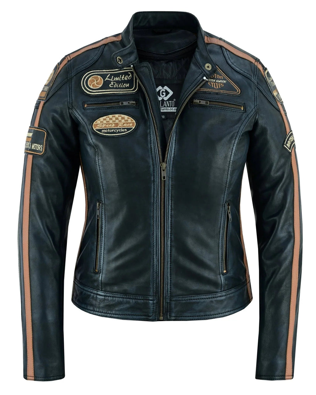 Gallanto Women's Fashion Black Leather Biker Style Jacket with Badges