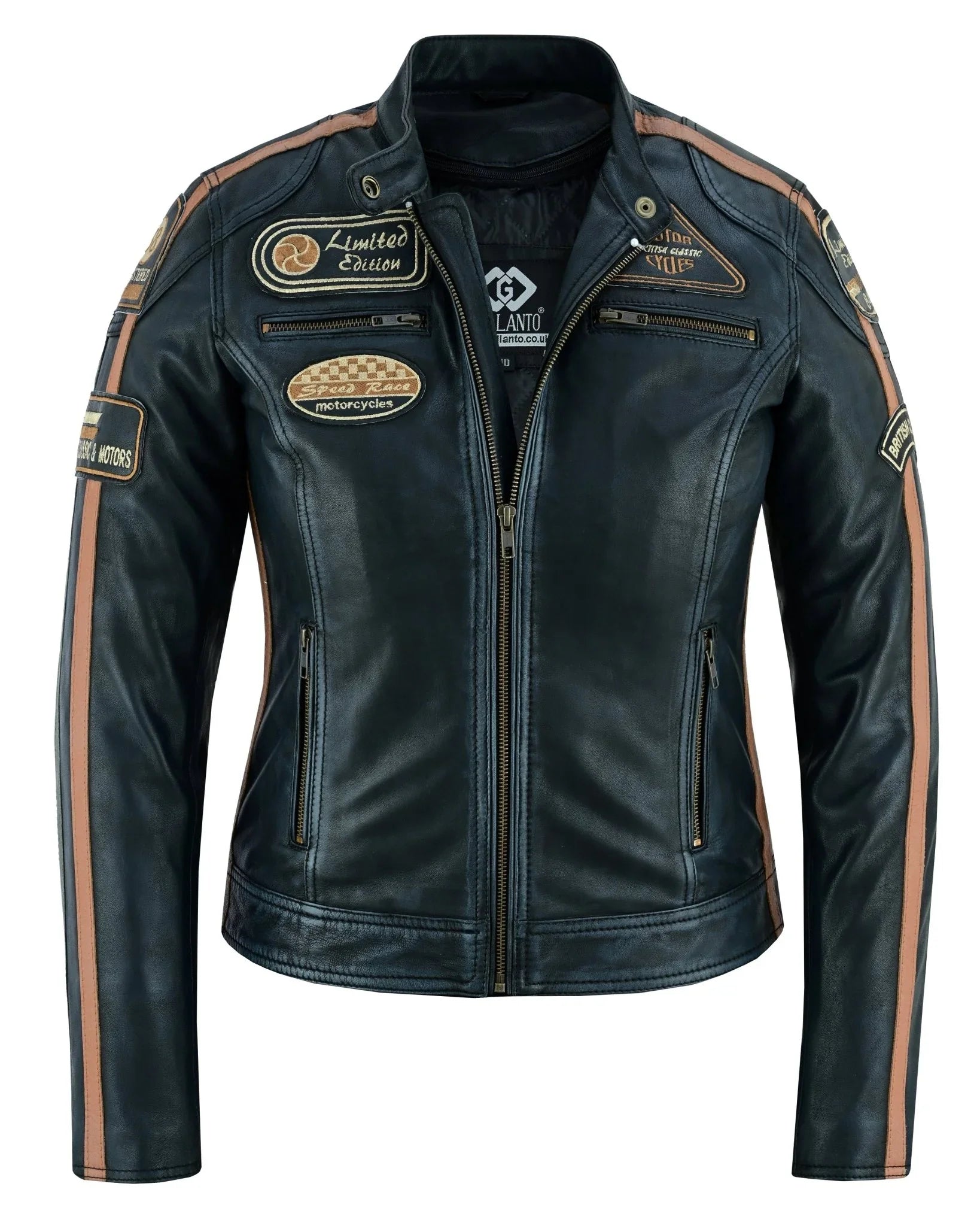 Gallanto Women's Fashion Black Leather Biker Style Jacket with Badges