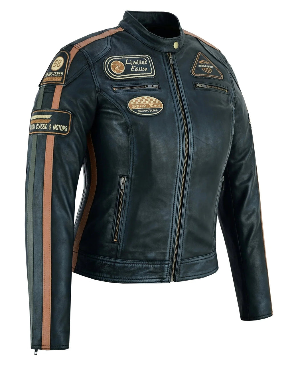 Gallanto Women's Fashion Black Leather Biker Style Jacket with Badges
