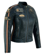 Gallanto Women's Fashion Black Leather Biker Style Jacket with Badges