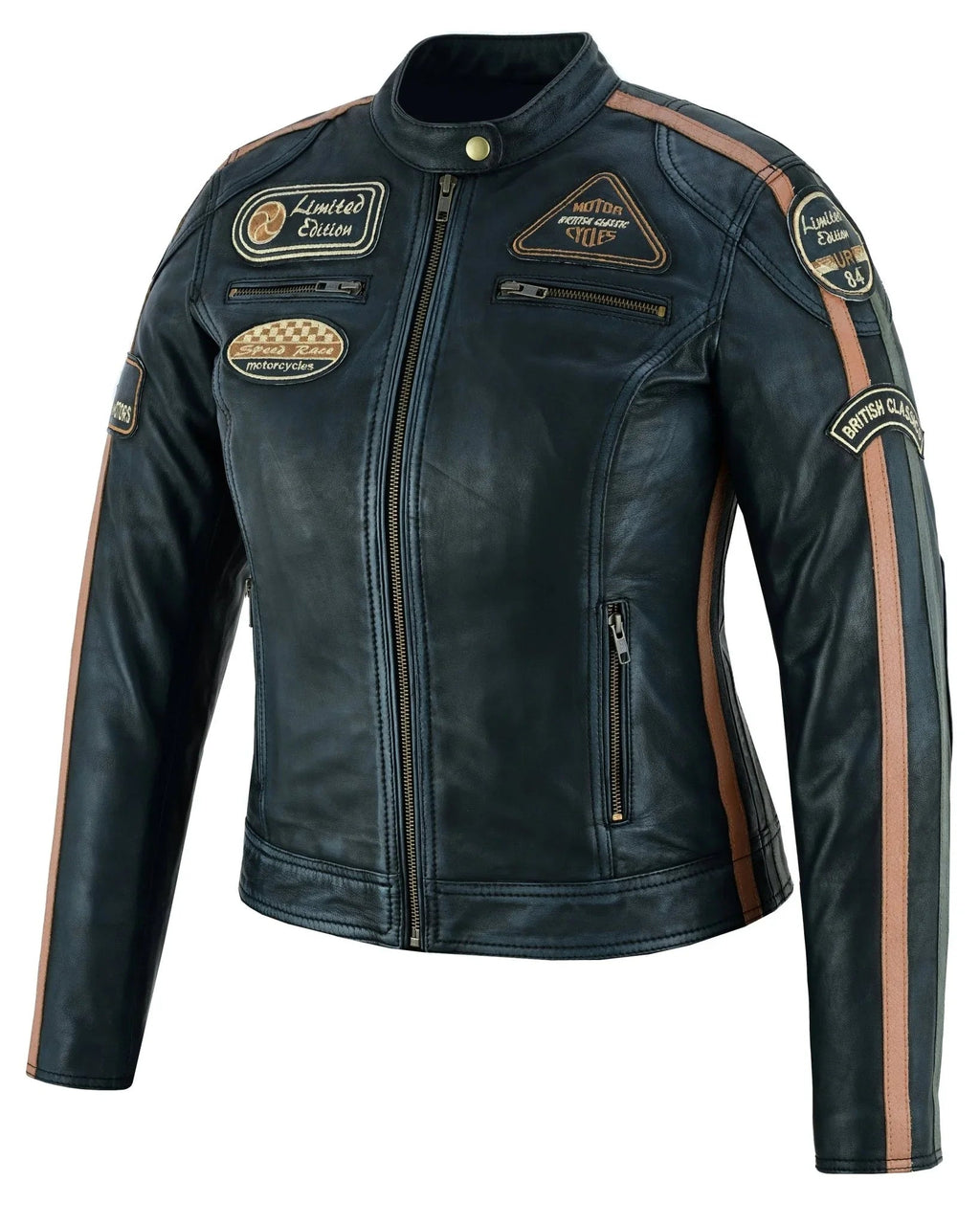 Gallanto Women's Fashion Black Leather Biker Style Jacket with Badges