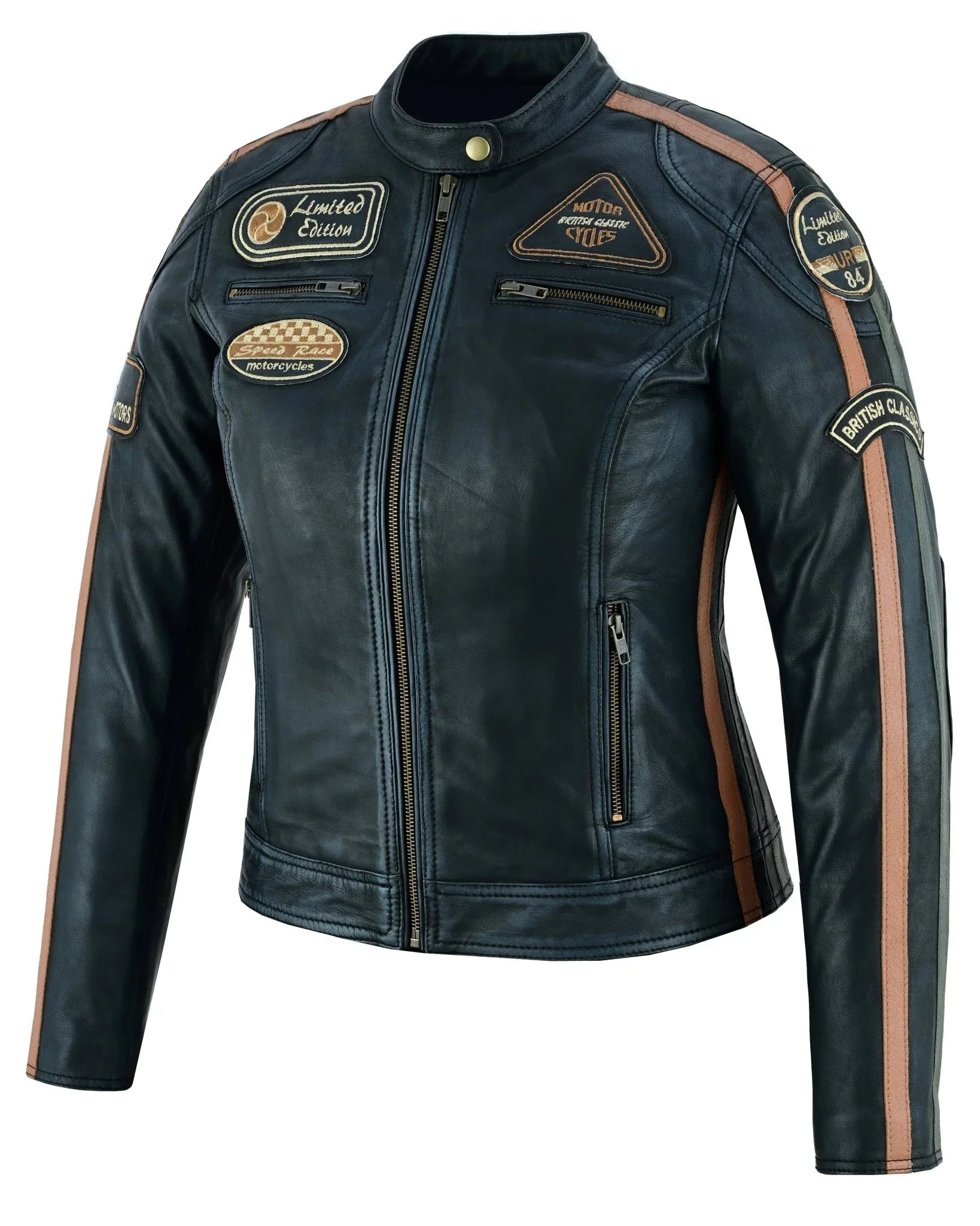 Gallanto Women's Fashion Black Leather Biker Style Jacket with Badges
