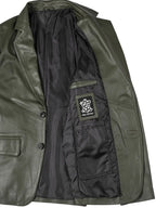 Men's Dark Green Real Leather Blazer
