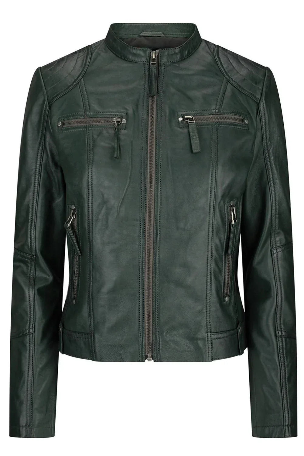 Alana Green Leather Biker Jacket